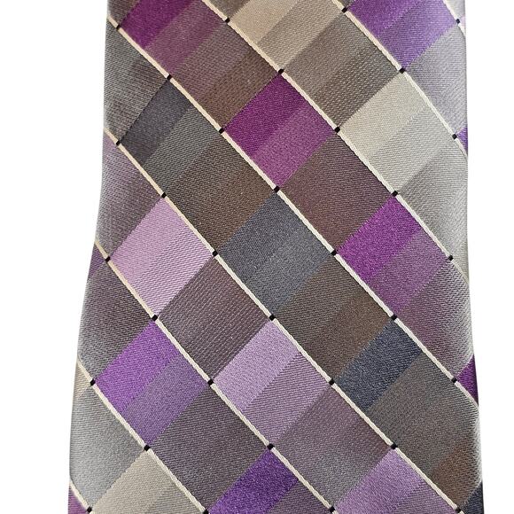 Mens Tie Purple Gray Geometric Silk 59" Classic 3.75"  Kenneth Cole Reaction - Picture 2 of 11